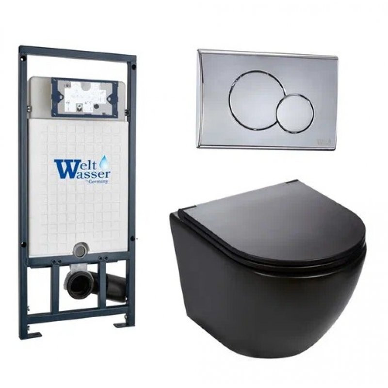 Комплект: Инсталляция, подвесной унитаз и кнопка Welt Wasser MARBERG 507 + MERZBACH 004 MT-BL + MAR 507 RD