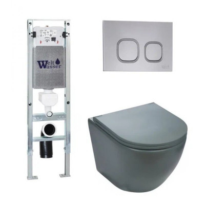 Комплект: Инсталляция, подвесной унитаз и кнопка Welt Wasser AMBERG 350 ST + MERZBACH 004 MT-GR + AMBERG RD-CR