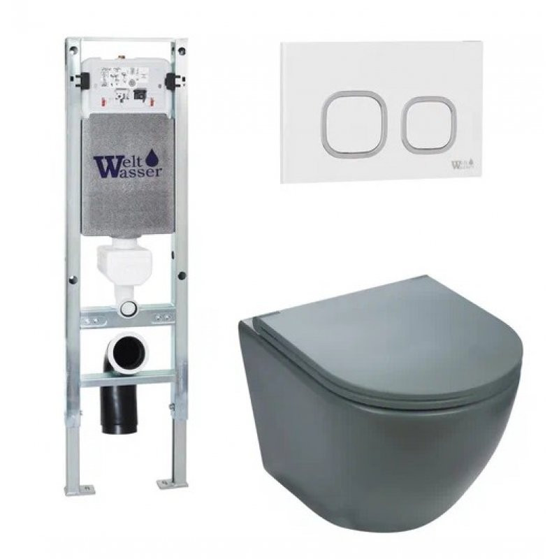 Комплект: Инсталляция, подвесной унитаз и кнопка Welt Wasser AMBERG 350 ST + MERZBACH 004 MT-GR + AMBERG RD-WT