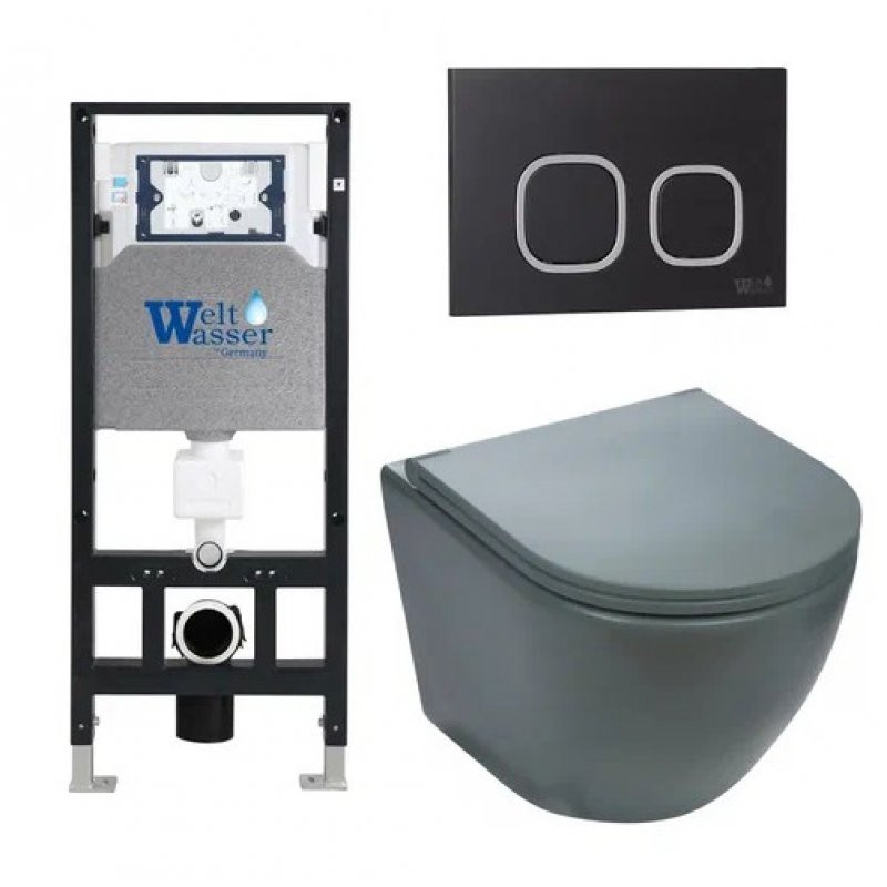 Комплект: Инсталляция, подвесной унитаз и кнопка Welt Wasser AMBERG 506 + MERZBACH 004 MT-GR + AMBERG RD-BL