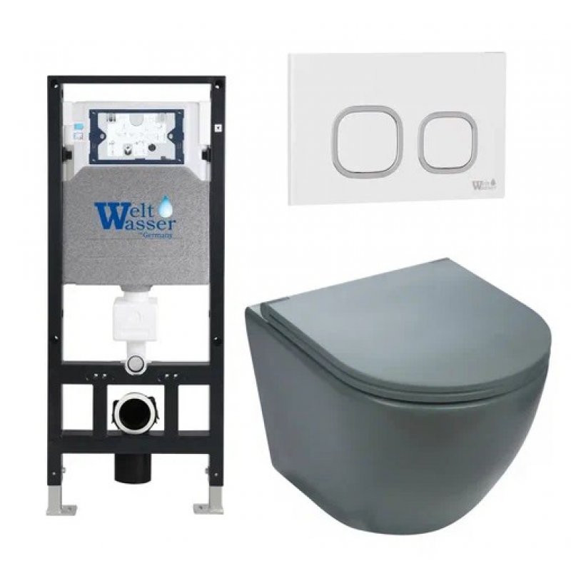 Комплект: Инсталляция, подвесной унитаз и кнопка Welt Wasser AMBERG 506 + MERZBACH 004 MT-GR + AMBERG RD-WT