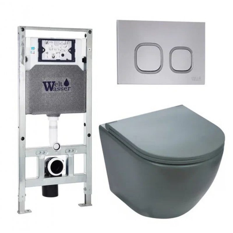 Комплект: Инсталляция, подвесной унитаз и кнопка Welt Wasser AMBERG 506 ST + MERZBACH 004 MT-GR + AMBERG RD-CR