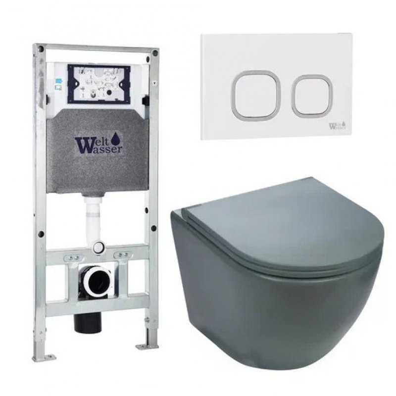 Комплект: Инсталляция, подвесной унитаз и кнопка Welt Wasser AMBERG 506 ST + MERZBACH 004 MT-GR + AMBERG RD-WT