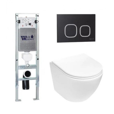 Комплект: Инсталляция, подвесной унитаз и кнопка Welt Wasser AMBERG 350 ST + MERZBACH 004 MT-WT + AMBERG RD-BL