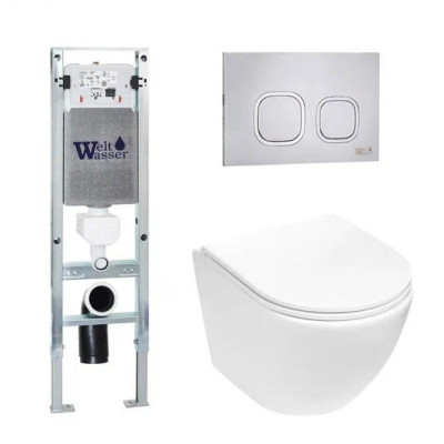Комплект: Инсталляция, подвесной унитаз и кнопка Welt Wasser AMBERG 350 ST + MERZBACH 004 MT-WT + AMBERG RD-MT CR