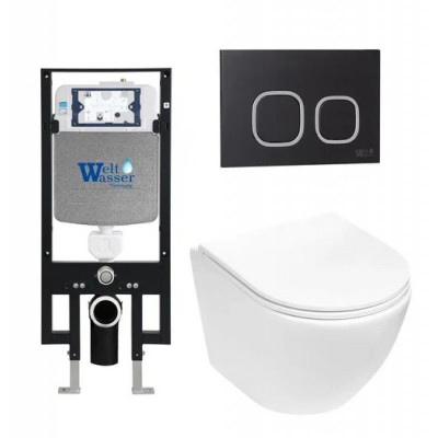Комплект: Инсталляция, подвесной унитаз и кнопка Welt Wasser AMBERG 497 + MERZBACH 004 MT-WT + AMBERG RD-BL