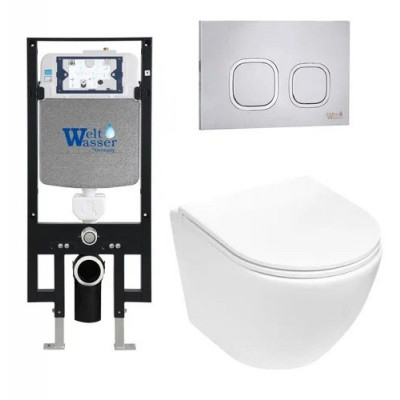 Комплект: Инсталляция, подвесной унитаз и кнопка Welt Wasser AMBERG 497 + MERZBACH 004 MT-WT + AMBERG RD-MT CR