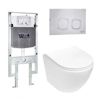 Комплект: Инсталляция, подвесной унитаз и кнопка Welt Wasser AMBERG 497 ST + MERZBACH 004 MT-WT + AMBERG RD-MT CR