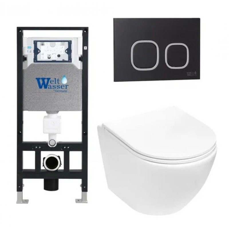 Комплект: Инсталляция, подвесной унитаз и кнопка Welt Wasser AMBERG 506 + MERZBACH 004 MT-WT + AMBERG RD-BL