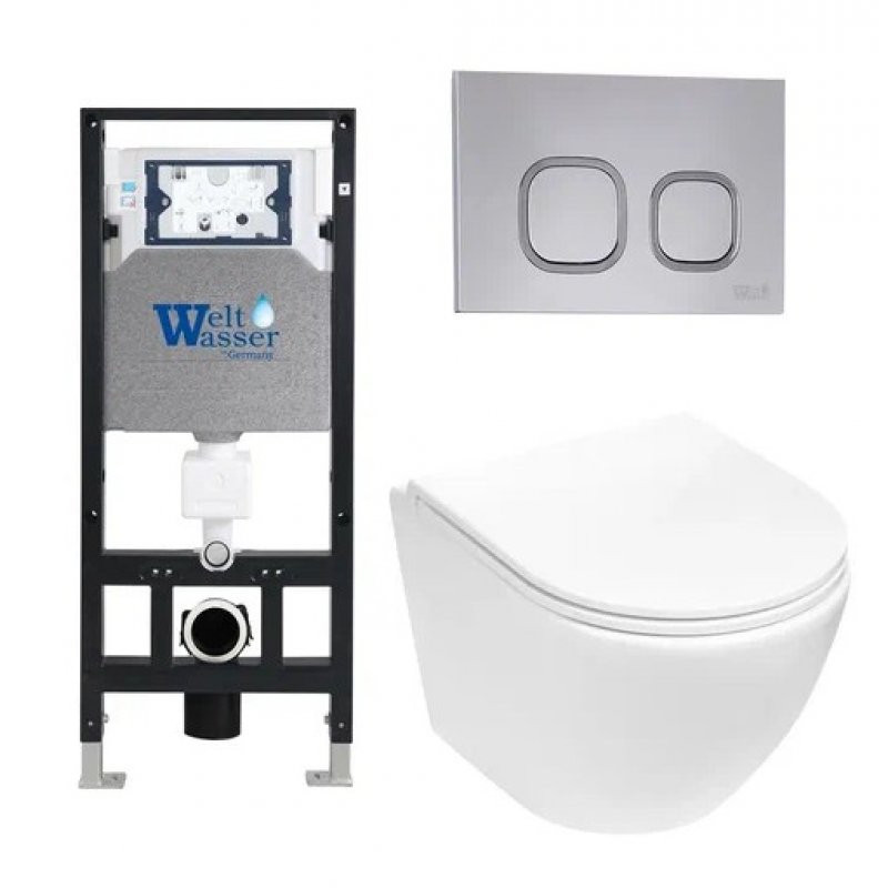 Комплект: Инсталляция, подвесной унитаз и кнопка Welt Wasser AMBERG 506 + MERZBACH 004 MT-WT + AMBERG RD-CR