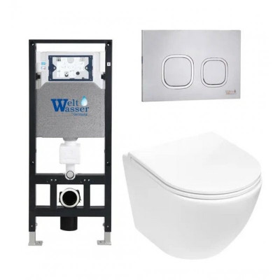 Комплект: Инсталляция, подвесной унитаз и кнопка Welt Wasser AMBERG 506 + MERZBACH 004 MT-WT + AMBERG RD-MT CR