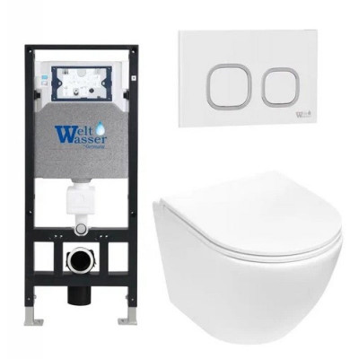 Комплект: Инсталляция, подвесной унитаз и кнопка Welt Wasser AMBERG 506 + MERZBACH 004 MT-WT + AMBERG RD-WT