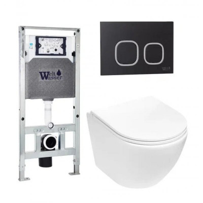 Комплект: Инсталляция, подвесной унитаз и кнопка Welt Wasser AMBERG 506 ST + MERZBACH 004 MT-WT + AMBERG RD-BL