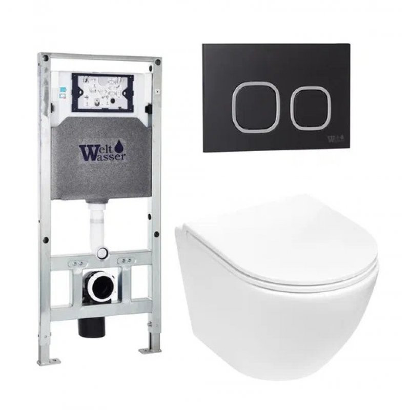 Комплект: Инсталляция, подвесной унитаз и кнопка Welt Wasser AMBERG 506 ST + MERZBACH 004 MT-WT + AMBERG RD-BL