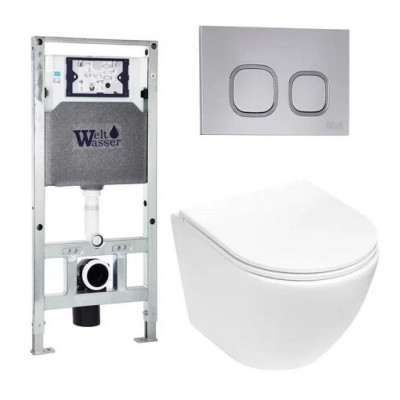 Комплект: Инсталляция, подвесной унитаз и кнопка Welt Wasser AMBERG 506 ST + MERZBACH 004 MT-WT + AMBERG RD-CR