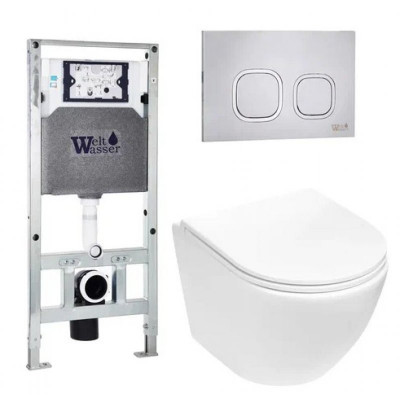 Комплект: Инсталляция, подвесной унитаз и кнопка Welt Wasser AMBERG 506 ST + MERZBACH 004 MT-WT + AMBERG RD-MT CR