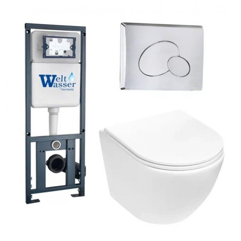 Комплект: Инсталляция, подвесной унитаз и кнопка Welt Wasser MARBERG 410 + MERZBACH 004 MT-WT + MAR 410 RD
