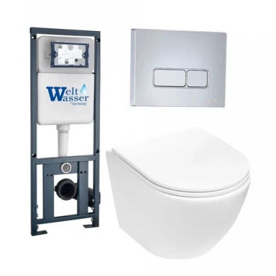 Комплект: Инсталляция, подвесной унитаз и кнопка Welt Wasser MARBERG 410 + MERZBACH 004 MT-WT + MAR 410 SE