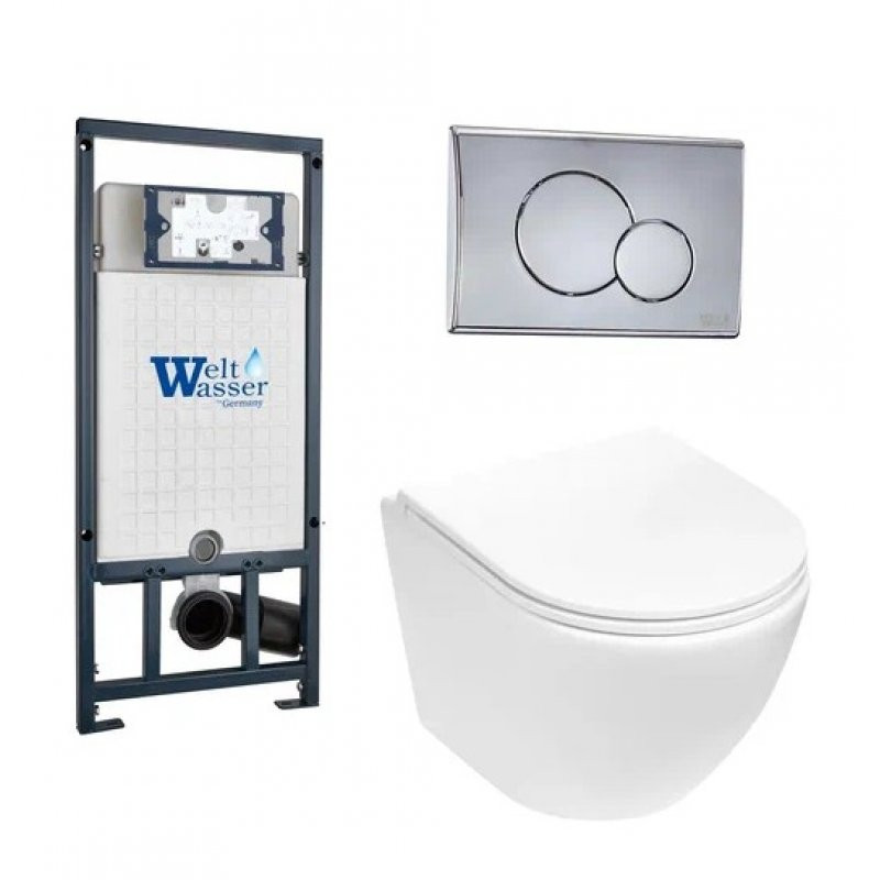 Комплект: Инсталляция, подвесной унитаз и кнопка Welt Wasser MARBERG 507 + MERZBACH 004 MT-WT + MAR 507 RD