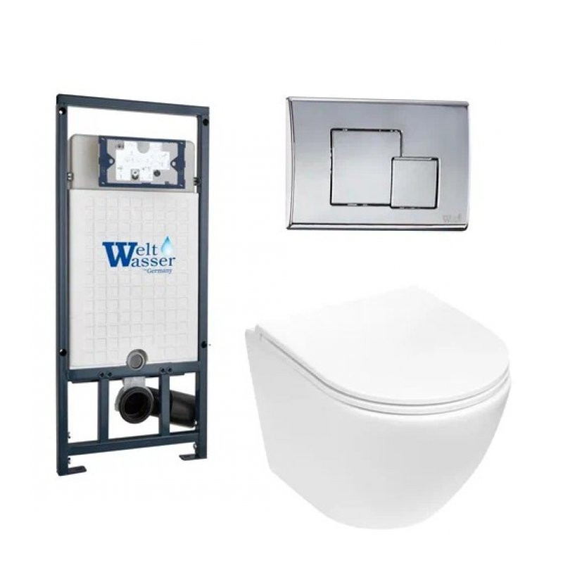 Комплект: Инсталляция, подвесной унитаз и кнопка Welt Wasser MARBERG 507 + MERZBACH 004 MT-WT + MAR 507 SE