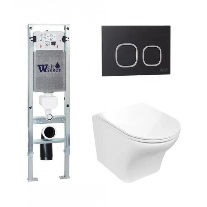 Комплект: Инсталляция, подвесной унитаз и кнопка Welt Wasser AMBERG 350 ST + ODENBACH 004 GL-WT + AMBERG RD-BL
