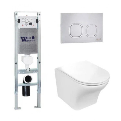 Комплект: Инсталляция, подвесной унитаз и кнопка Welt Wasser AMBERG 350 ST + ODENBACH 004 GL-WT + AMBERG RD-MT CR