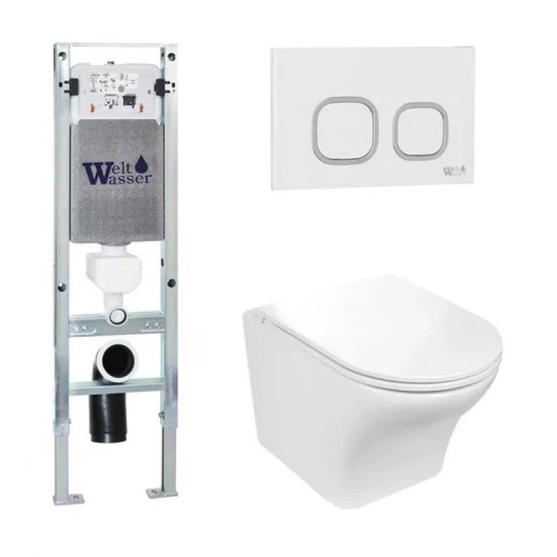 Комплект: Инсталляция, подвесной унитаз и кнопка Welt Wasser AMBERG 350 ST + ODENBACH 004 GL-WT + AMBERG RD-WT