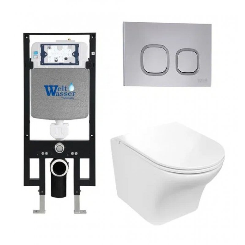 Комплект: Инсталляция, подвесной унитаз и кнопка Welt Wasser AMBERG 497 + ODENBACH 004 GL-WT + AMBERG RD-CR
