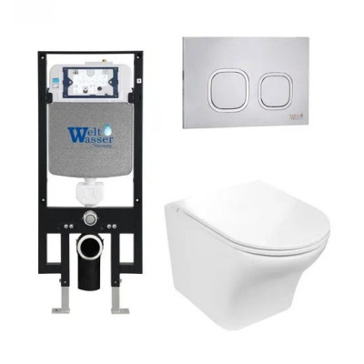 Комплект: Инсталляция, подвесной унитаз и кнопка Welt Wasser AMBERG 497 + ODENBACH 004 GL-WT + AMBERG RD-MT CR