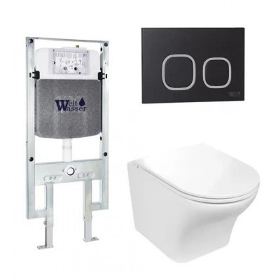 Комплект: Инсталляция, подвесной унитаз и кнопка Welt Wasser AMBERG 497 ST + ODENBACH 004 GL-WT + AMBERG RD-BL