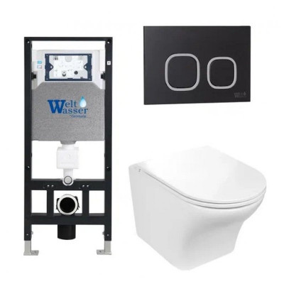Комплект: Инсталляция, подвесной унитаз и кнопка Welt Wasser AMBERG 506 + ODENBACH 004 GL-WT + AMBERG RD-BL