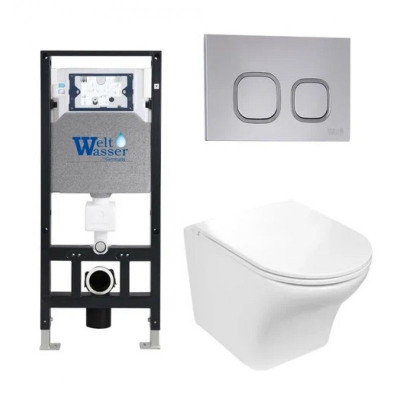 Комплект: Инсталляция, подвесной унитаз и кнопка Welt Wasser AMBERG 506 + ODENBACH 004 GL-WT + AMBERG RD-CR