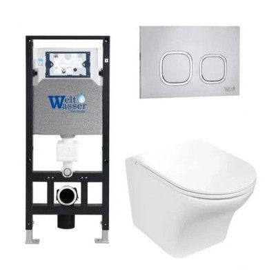 Комплект: Инсталляция, подвесной унитаз и кнопка Welt Wasser AMBERG 506 + ODENBACH 004 GL-WT + AMBERG RD-MT CR