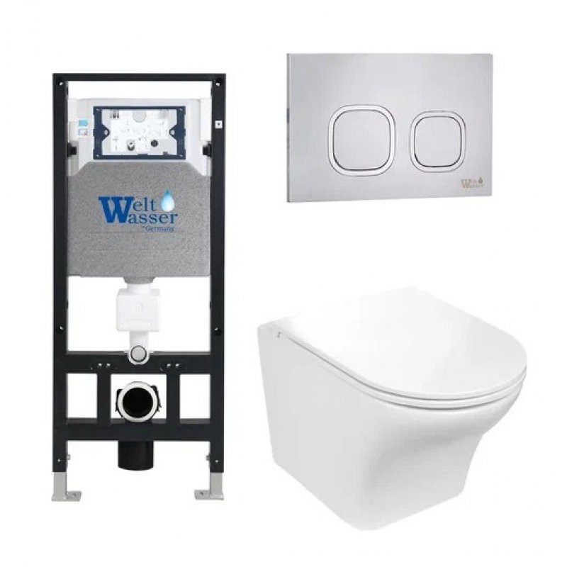 Комплект: Инсталляция, подвесной унитаз и кнопка Welt Wasser AMBERG 506 + ODENBACH 004 GL-WT + AMBERG RD-MT CR