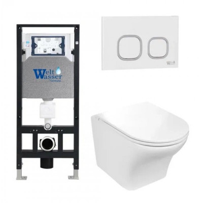 Комплект: Инсталляция, подвесной унитаз и кнопка Welt Wasser AMBERG 506 + ODENBACH 004 GL-WT + AMBERG RD-WT