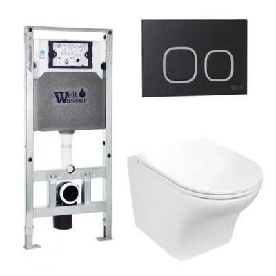Комплект: Инсталляция, подвесной унитаз и кнопка Welt Wasser AMBERG 506 ST + ODENBACH 004 GL-WT + AMBERG RD-BL
