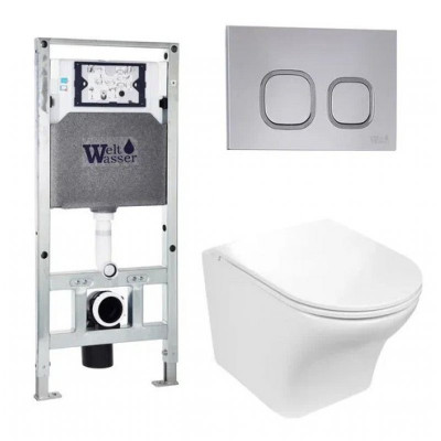 Комплект: Инсталляция, подвесной унитаз и кнопка Welt Wasser AMBERG 506 ST + ODENBACH 004 GL-WT + AMBERG RD-CR