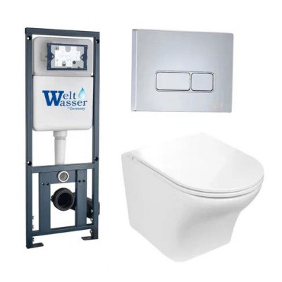 Комплект: Инсталляция, подвесной унитаз и кнопка Welt Wasser MARBERG 410 + ODENBACH 004 GL-WT + MAR 410 SE