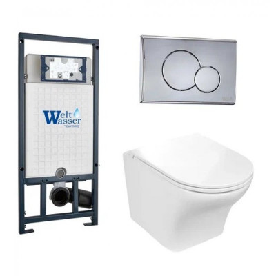 Комплект: Инсталляция, подвесной унитаз и кнопка Welt Wasser MARBERG 507 + ODENBACH 004 GL-WT + MAR 507 RD