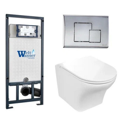 Комплект: Инсталляция, подвесной унитаз и кнопка Welt Wasser MARBERG 507 + ODENBACH 004 GL-WT + MAR 507 SE