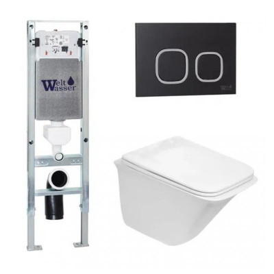 Комплект: Инсталляция, подвесной унитаз и кнопка Welt Wasser AMBERG 350 ST + ROTBACH 004 GL-WT + AMBERG RD-BL