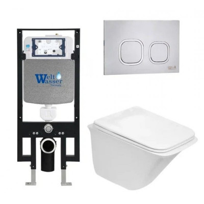 Комплект: Инсталляция, подвесной унитаз и кнопка Welt Wasser AMBERG 497 + ROTBACH 004 GL-WT + AMBERG RD-MT CR