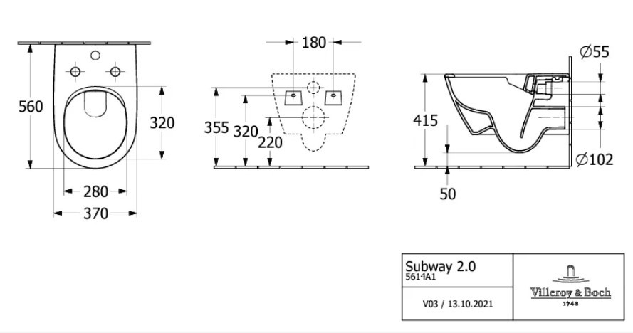 Унитаз подвесной Villeroy&Boch Subway 2.0, с открытым смывным краем, с ViFresh, Альпийский белый, Ceramic Plus, 5614A1R1