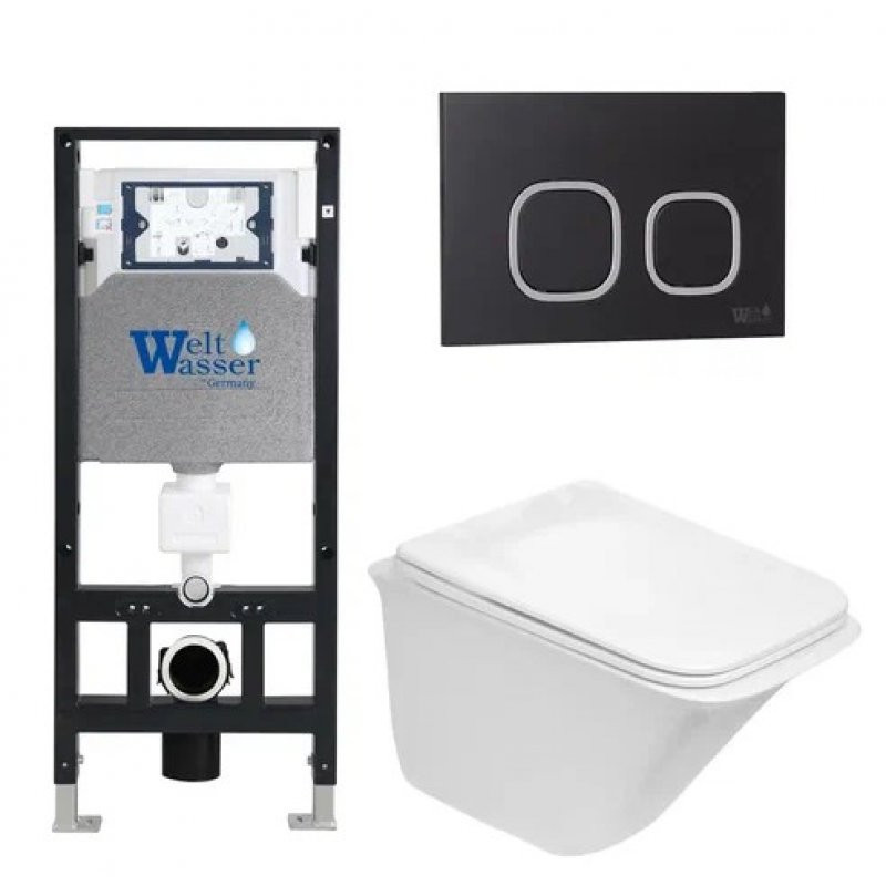 Комплект: Инсталляция, подвесной унитаз и кнопка Welt Wasser AMBERG 506 + ROTBACH 004 GL-WT + AMBERG RD-BL