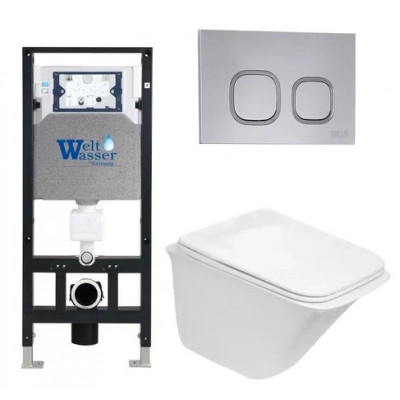 Комплект: Инсталляция, подвесной унитаз и кнопка Welt Wasser AMBERG 506 + ROTBACH 004 GL-WT + AMBERG RD-CR