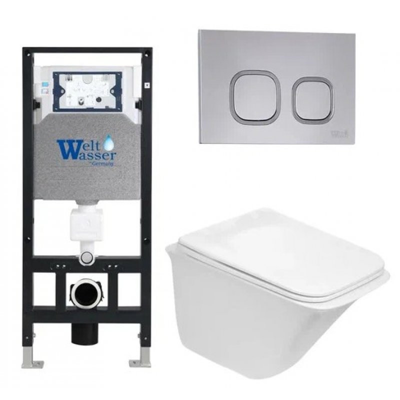 Комплект: Инсталляция, подвесной унитаз и кнопка Welt Wasser AMBERG 506 + ROTBACH 004 GL-WT + AMBERG RD-CR