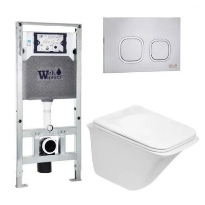 Комплект: Инсталляция, подвесной унитаз и кнопка Welt Wasser AMBERG 506 ST + ROTBACH 004 GL-WT + AMBERG RD-MT CR