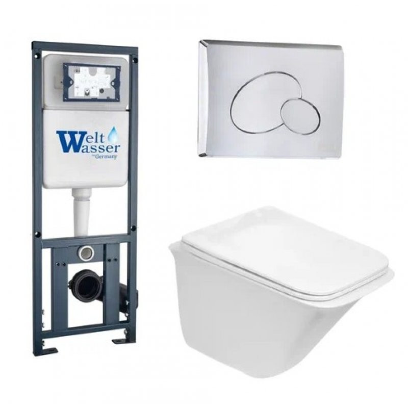 Комплект: Инсталляция, подвесной унитаз и кнопка Welt Wasser MARBERG 410 + ROTBACH 004 GL-WT + MAR 410 RD