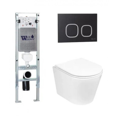Комплект: Инсталляция, подвесной унитаз и кнопка Welt Wasser AMBERG 350 ST + SALZBACH 004 GL-WT + AMBERG RD-BL