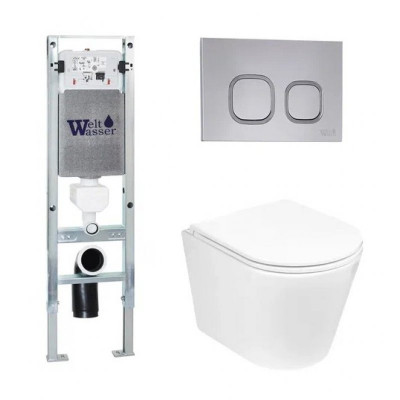 Комплект: Инсталляция, подвесной унитаз и кнопка Welt Wasser AMBERG 350 ST + SALZBACH 004 GL-WT + AMBERG RD-CR